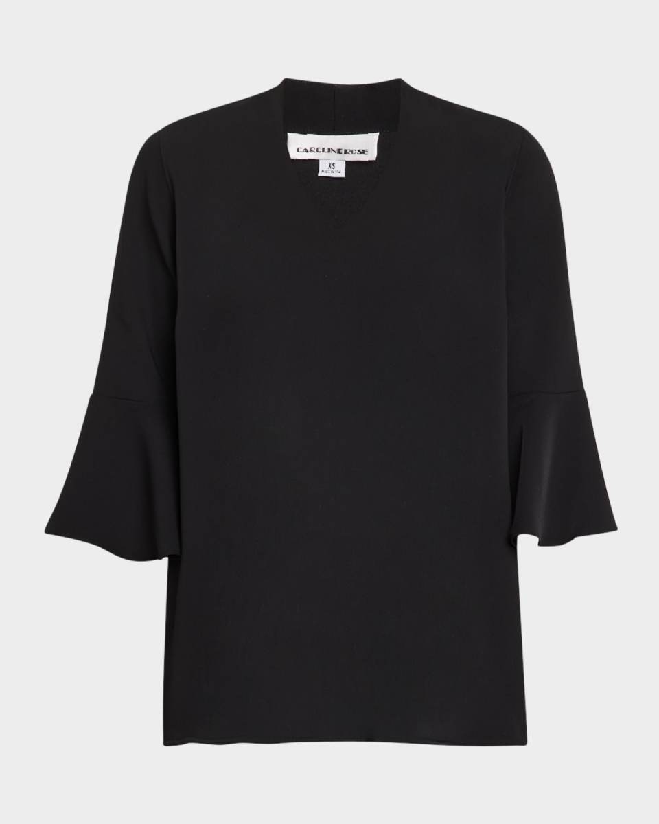 Valentina Bell-Sleeve Matte Crepe Top